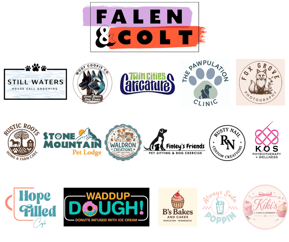 Vendors at Strut for Mutts 2026: Falen & Colt, Still Waters House Call Grooming, Woof Cookie Co., Twin Cities Caricatures, The Pawpulation Clinic, Fox Grove Photography, Rustic Roots Home & Farm Care, Stone Mountain Pet Lodge, Waldron Creations, Finley's Friends, Rusty Nail Custom Creations, KOS Physiotherapy + Wellness, Hope Filled Cafe, Waddup Dough, B's Bakes and Cakes, Always Soda Poppin, and Kiki's Cakes & Desserts